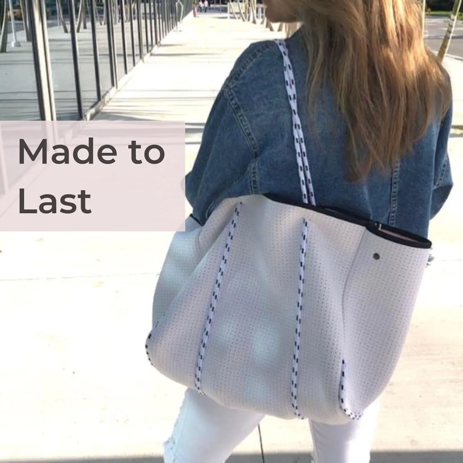 Large Neoprene Tote Bag for Women - Everyday Designer Handbag for Travel Work and Beach with Pockets and Zipper Pouch