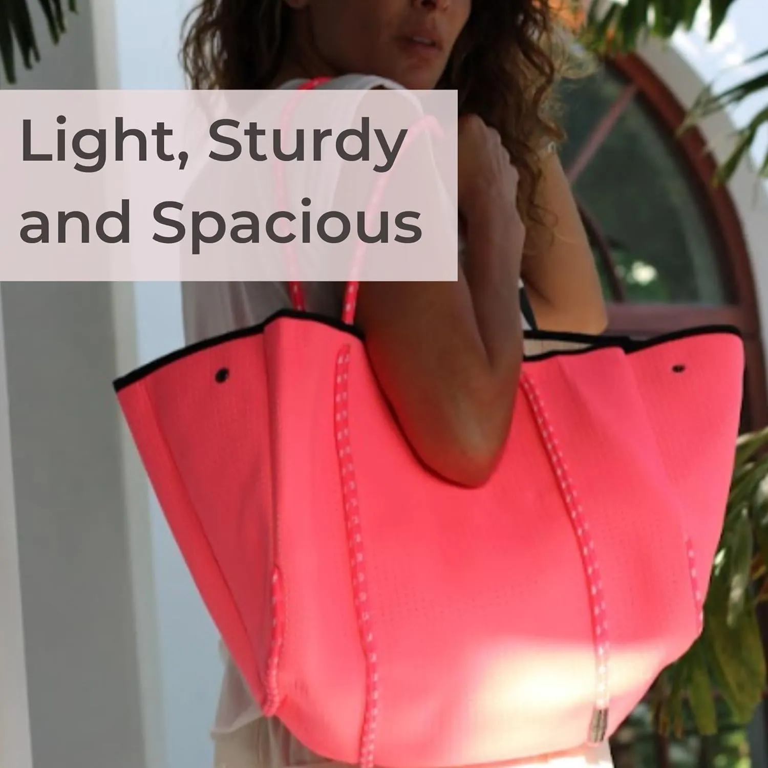 Large Neoprene Tote Bag for Women - Everyday Designer Handbag for Travel Work and Beach with Pockets and Zipper Pouch