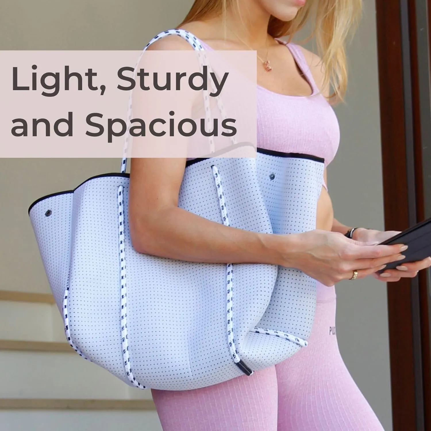 Large Neoprene Tote Bag for Women - Everyday Designer Handbag for Travel Work and Beach with Pockets and Zipper Pouch