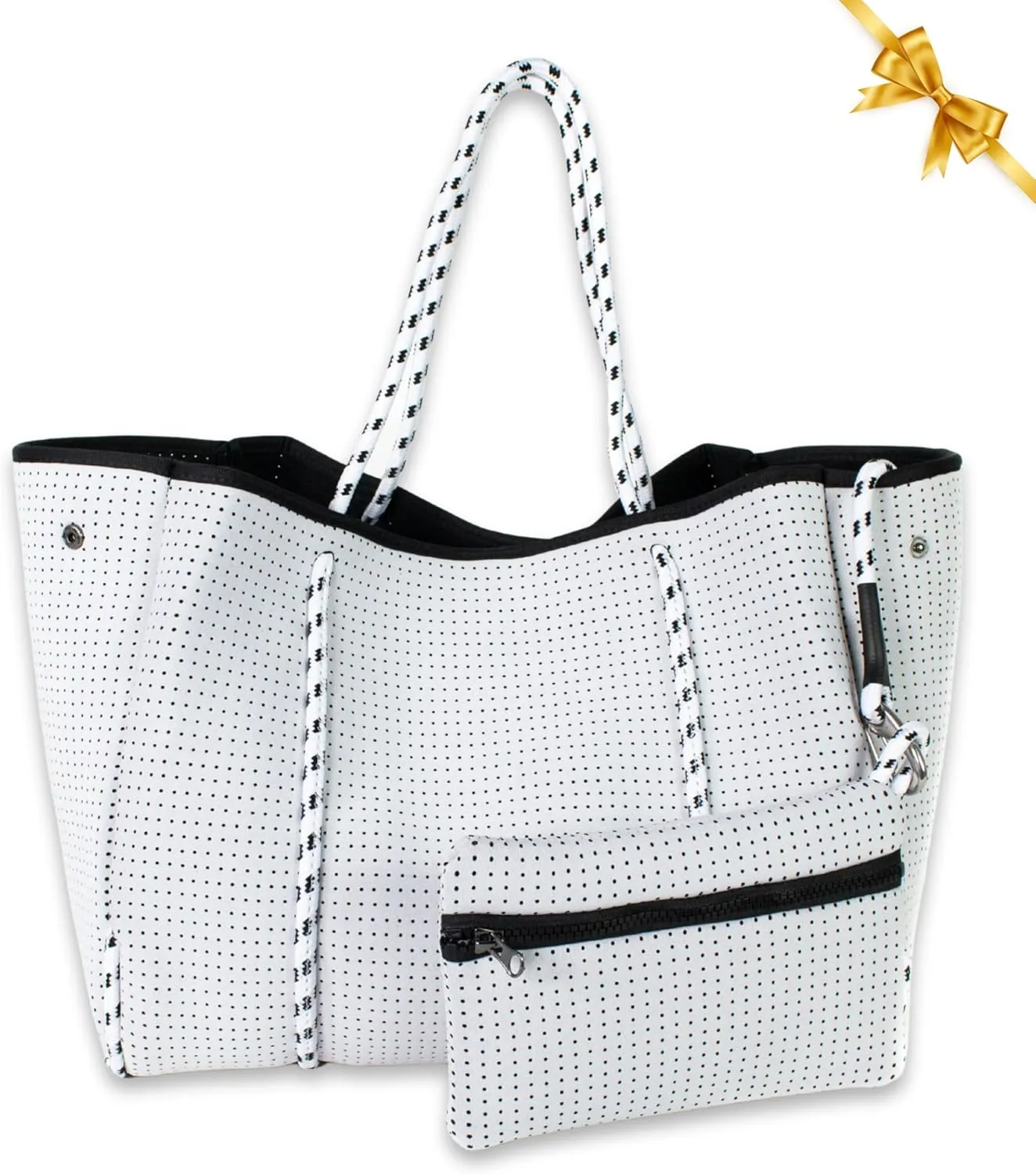 Large Neoprene Tote Bag for Women - Everyday Designer Handbag for Travel Work and Beach with Pockets and Zipper Pouch