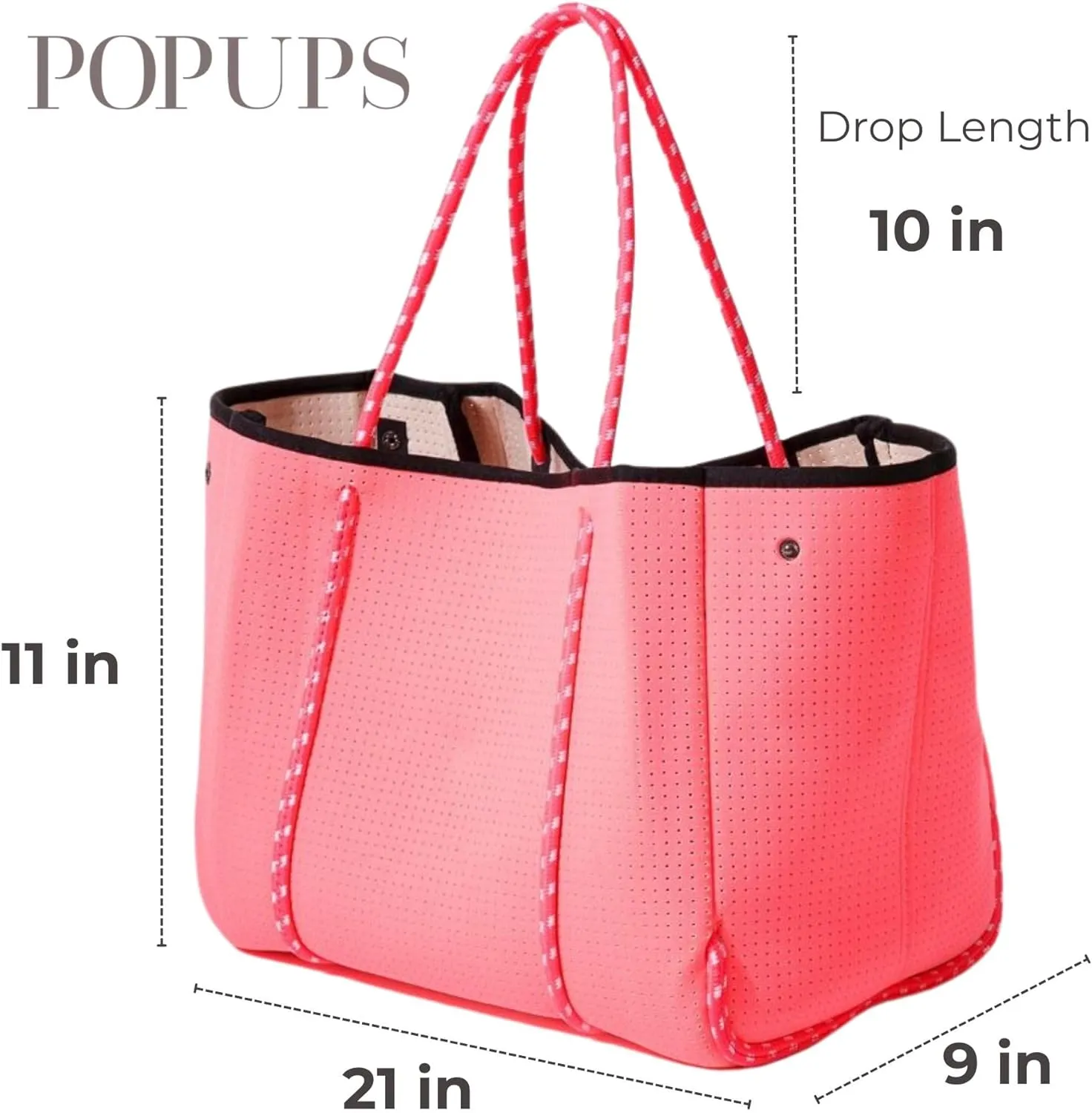 Large Neoprene Tote Bag for Women - Everyday Designer Handbag for Travel Work and Beach with Pockets and Zipper Pouch