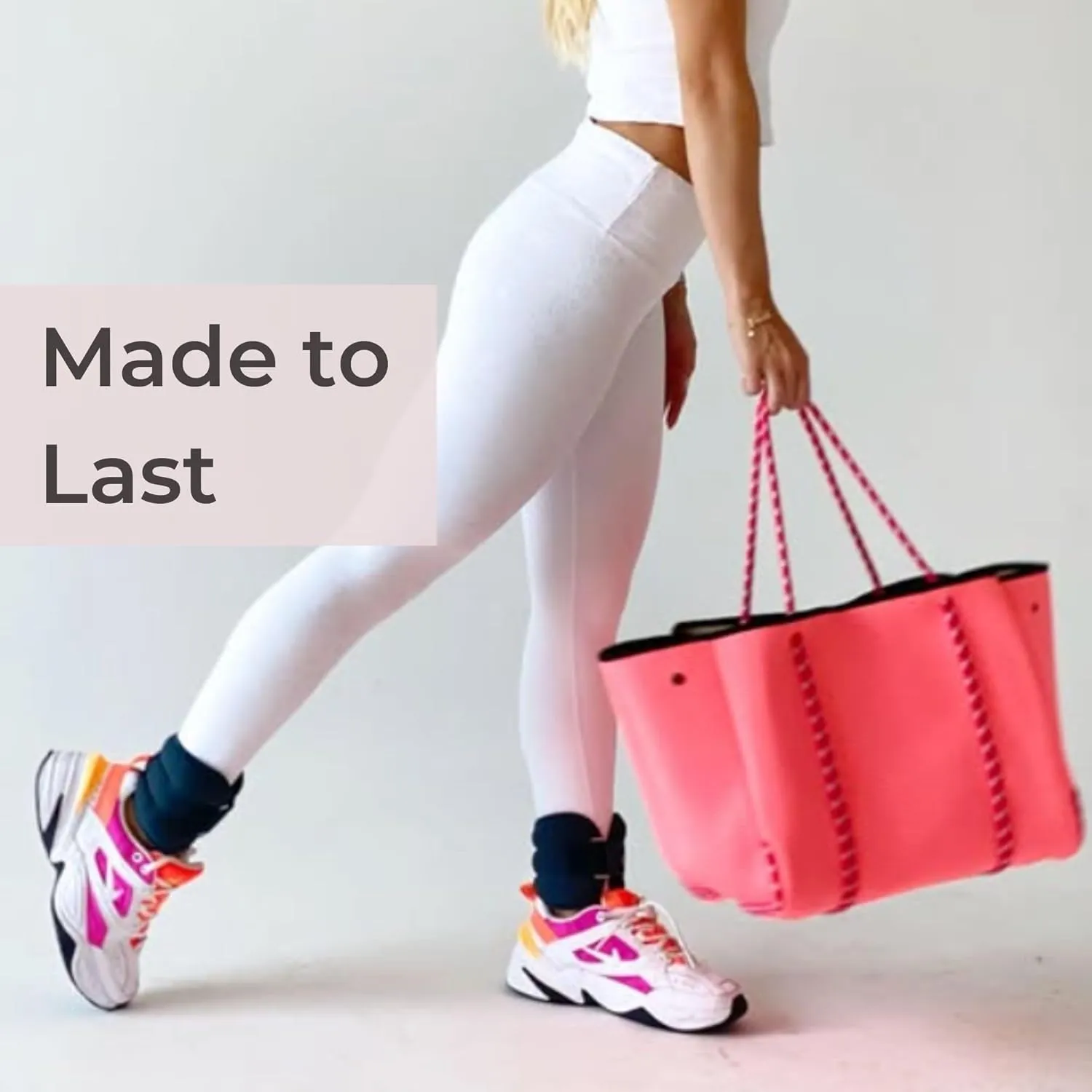Large Neoprene Tote Bag for Women - Everyday Designer Handbag for Travel Work and Beach with Pockets and Zipper Pouch