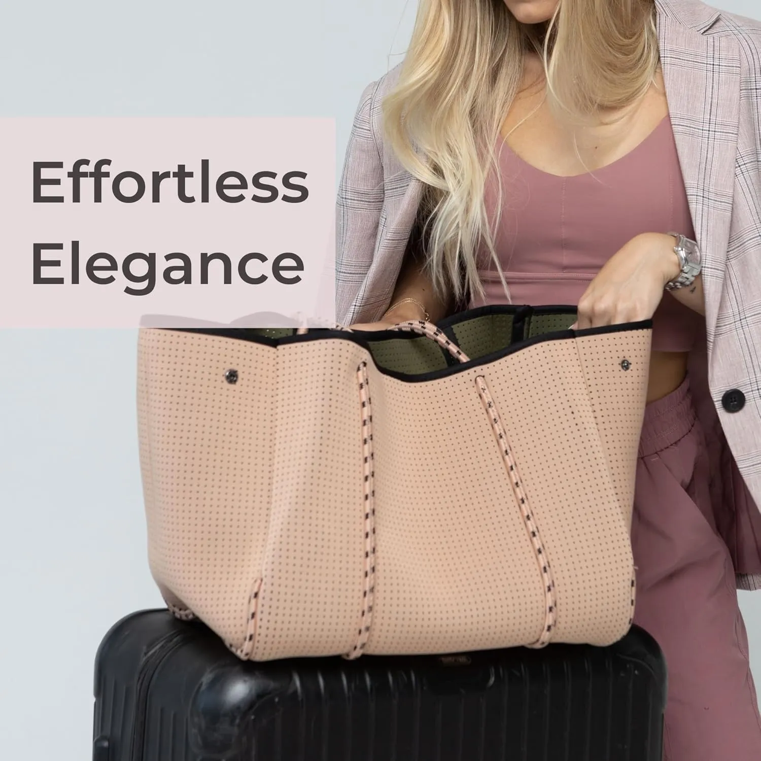 Large Neoprene Tote Bag for Women - Everyday Designer Handbag for Travel Work and Beach with Pockets and Zipper Pouch
