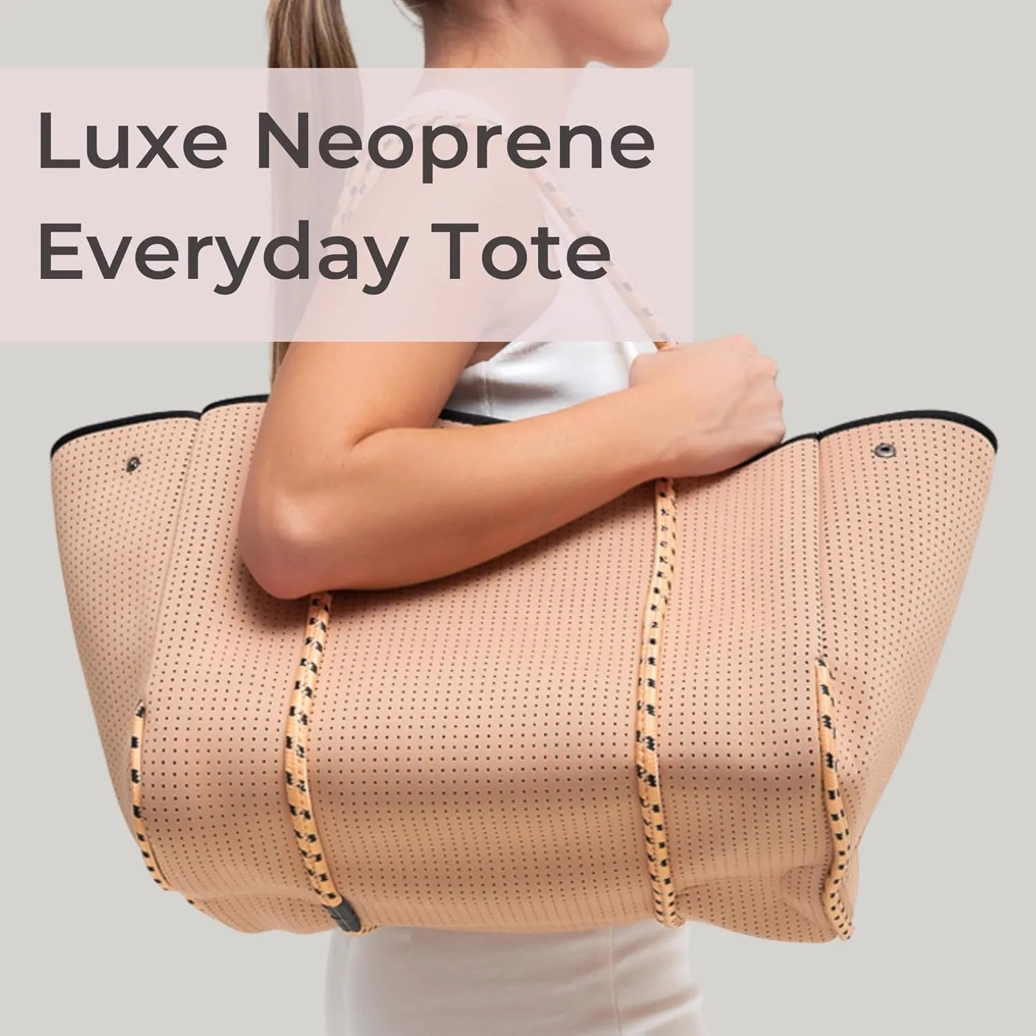 Large Neoprene Tote Bag for Women - Everyday Designer Handbag for Travel Work and Beach with Pockets and Zipper Pouch
