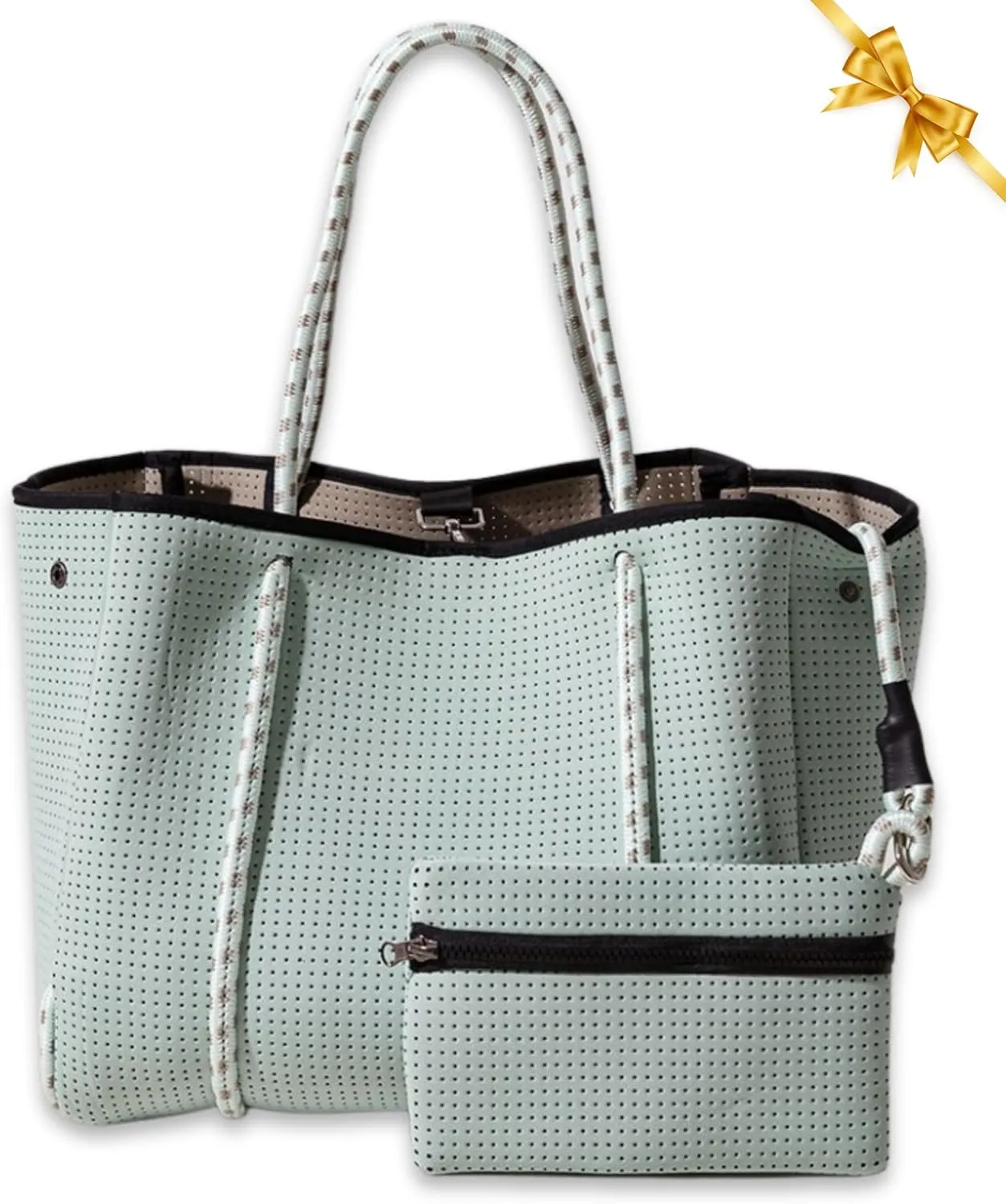 Large Neoprene Tote Bag for Women - Everyday Designer Handbag for Travel Work and Beach with Pockets and Zipper Pouch
