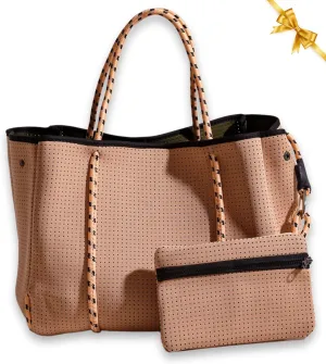 Large Neoprene Tote Bag for Women - Everyday Designer Handbag for Travel Work and Beach with Pockets and Zipper Pouch
