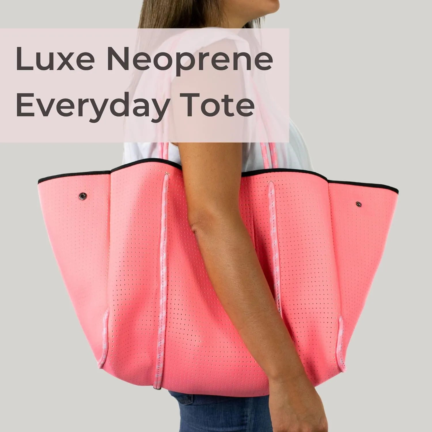 Large Neoprene Tote Bag for Women - Everyday Designer Handbag for Travel Work and Beach with Pockets and Zipper Pouch
