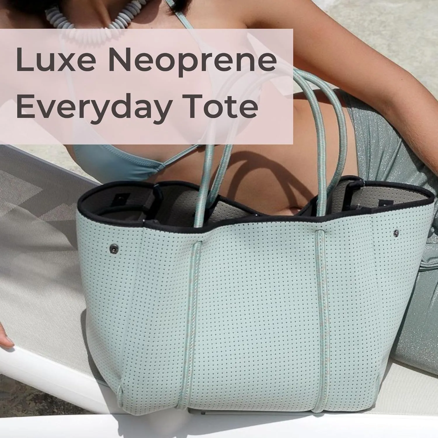 Large Neoprene Tote Bag for Women - Everyday Designer Handbag for Travel Work and Beach with Pockets and Zipper Pouch