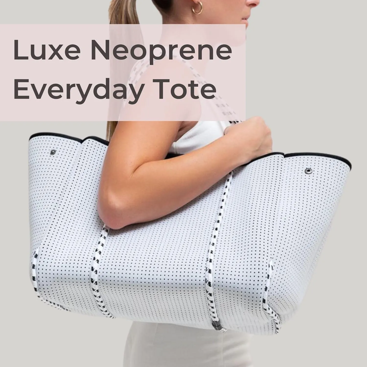 Large Neoprene Tote Bag for Women - Everyday Designer Handbag for Travel Work and Beach with Pockets and Zipper Pouch