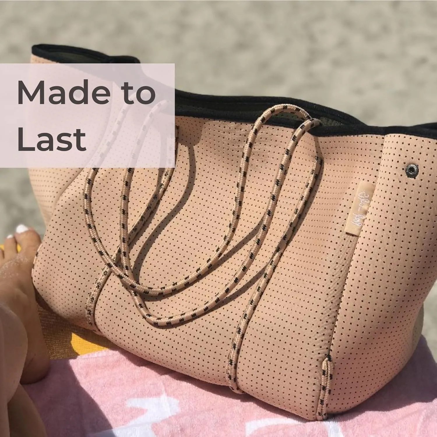 Large Neoprene Tote Bag for Women - Everyday Designer Handbag for Travel Work and Beach with Pockets and Zipper Pouch