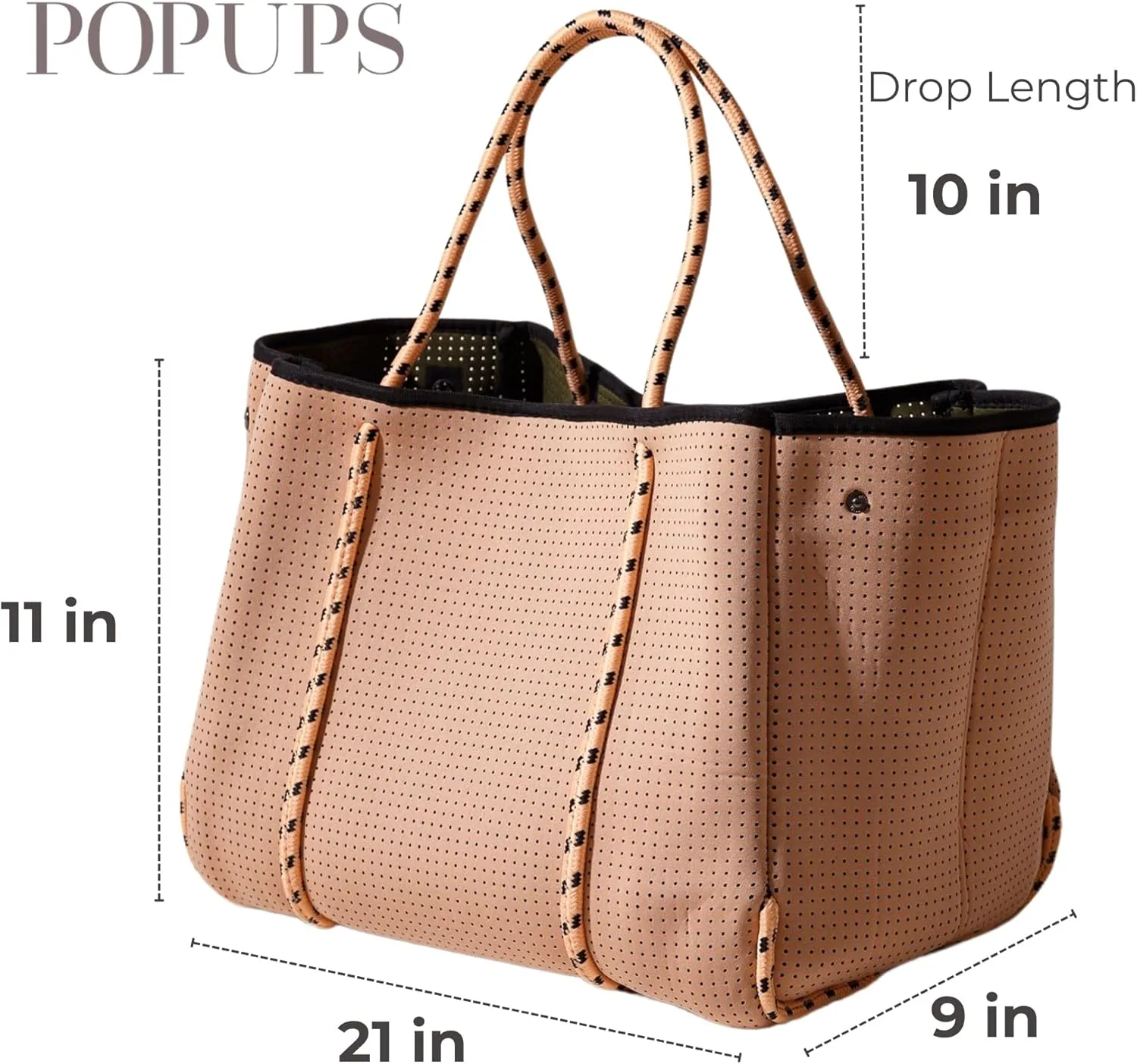 Large Neoprene Tote Bag for Women - Everyday Designer Handbag for Travel Work and Beach with Pockets and Zipper Pouch