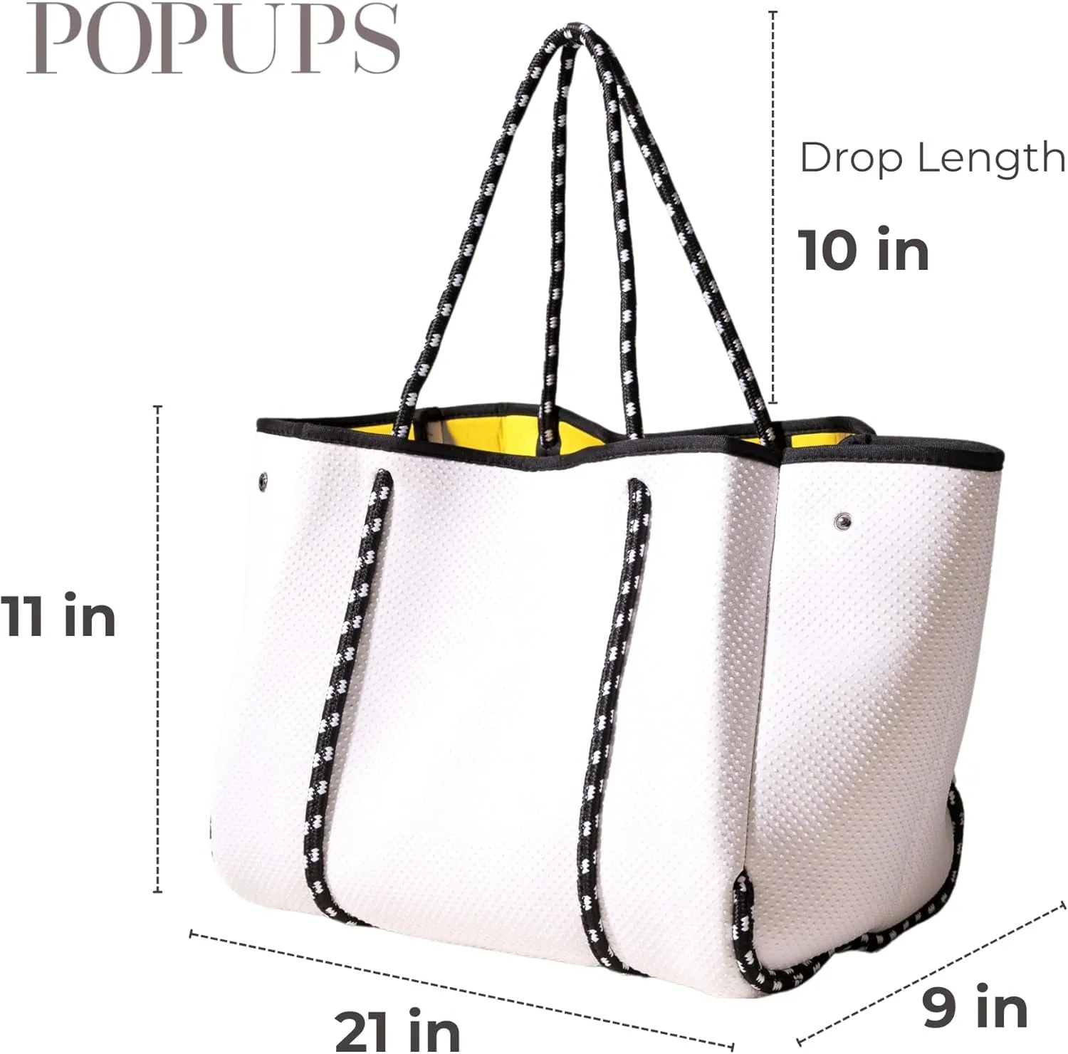 Large Neoprene Tote Bag for Women - PVC Dotted Everyday Designer Handbag - Travel Work Beach - Pockets, Zipper Pouch