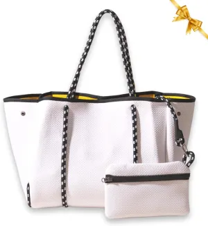 Large Neoprene Tote Bag for Women - PVC Dotted Everyday Designer Handbag - Travel Work Beach - Pockets, Zipper Pouch
