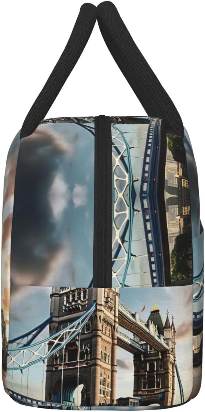 Large Reusable Insulated Lunch Bag Cooler Tote Box Meal Prep For Men & Women Work Picnic Or Travel,Historic Old Tower Bridge London Print