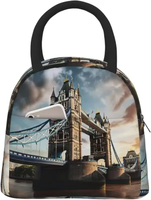 Large Reusable Insulated Lunch Bag Cooler Tote Box Meal Prep For Men & Women Work Picnic Or Travel,Historic Old Tower Bridge London Print