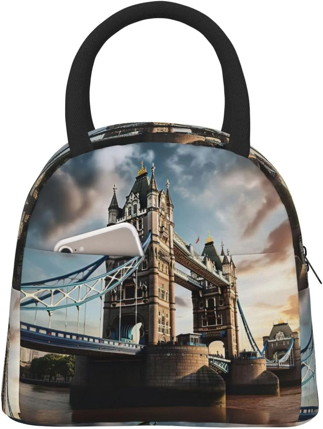 Large Reusable Insulated Lunch Bag Cooler Tote Box Meal Prep For Men & Women Work Picnic Or Travel,Historic Old Tower Bridge London Print