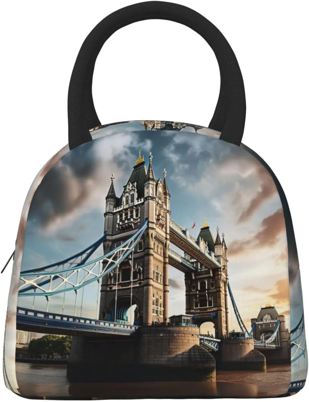 Large Reusable Insulated Lunch Bag Cooler Tote Box Meal Prep For Men & Women Work Picnic Or Travel,Historic Old Tower Bridge London Print