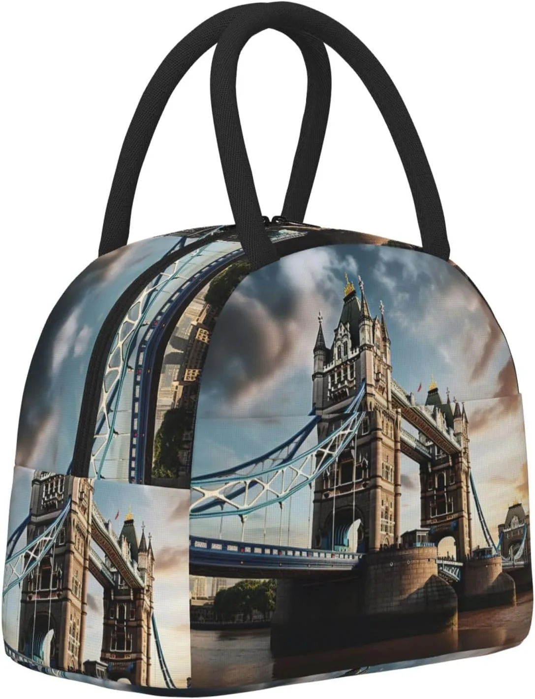 Large Reusable Insulated Lunch Bag Cooler Tote Box Meal Prep For Men & Women Work Picnic Or Travel,Historic Old Tower Bridge London Print