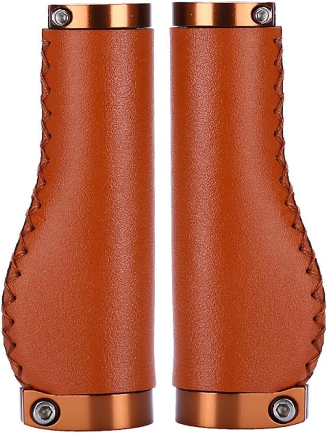 Leather Bike Handlebar Grips 1 Pair,PU Leather Prevent Slip Bike Handle Grips,Lockable Shock Absorbing Retro Red Grips