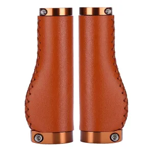 Leather Bike Handlebar Grips Shock Absorbing Lockable Retro PU Leather for Bicycles and Scooters