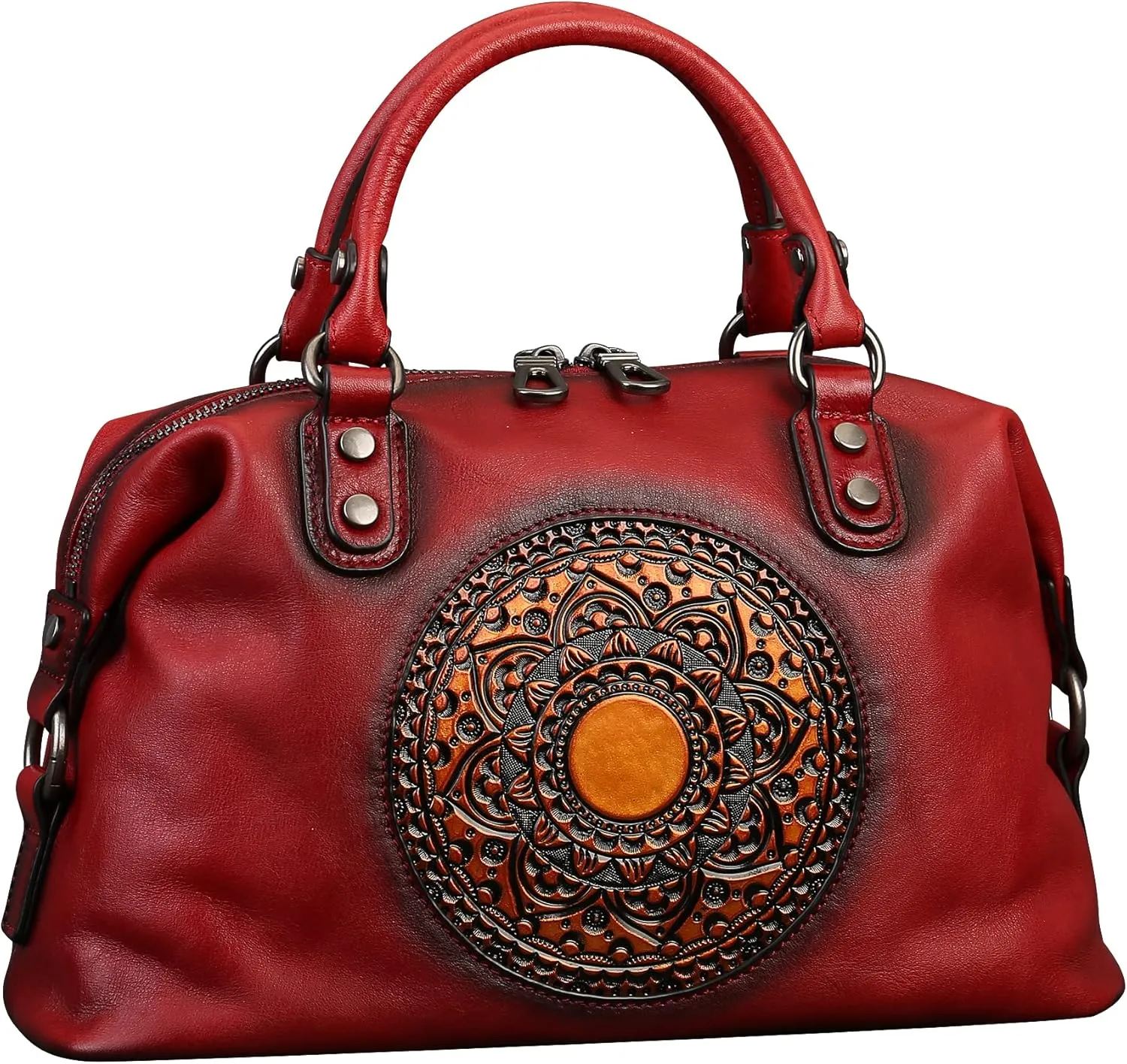 Leather Handbag for Women, Genuine Leather Purses Retro Mandela Crossbody Handbag Tote Bag
