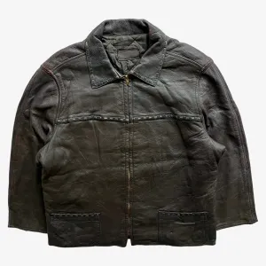 Leather Jacket With Woven Trim
