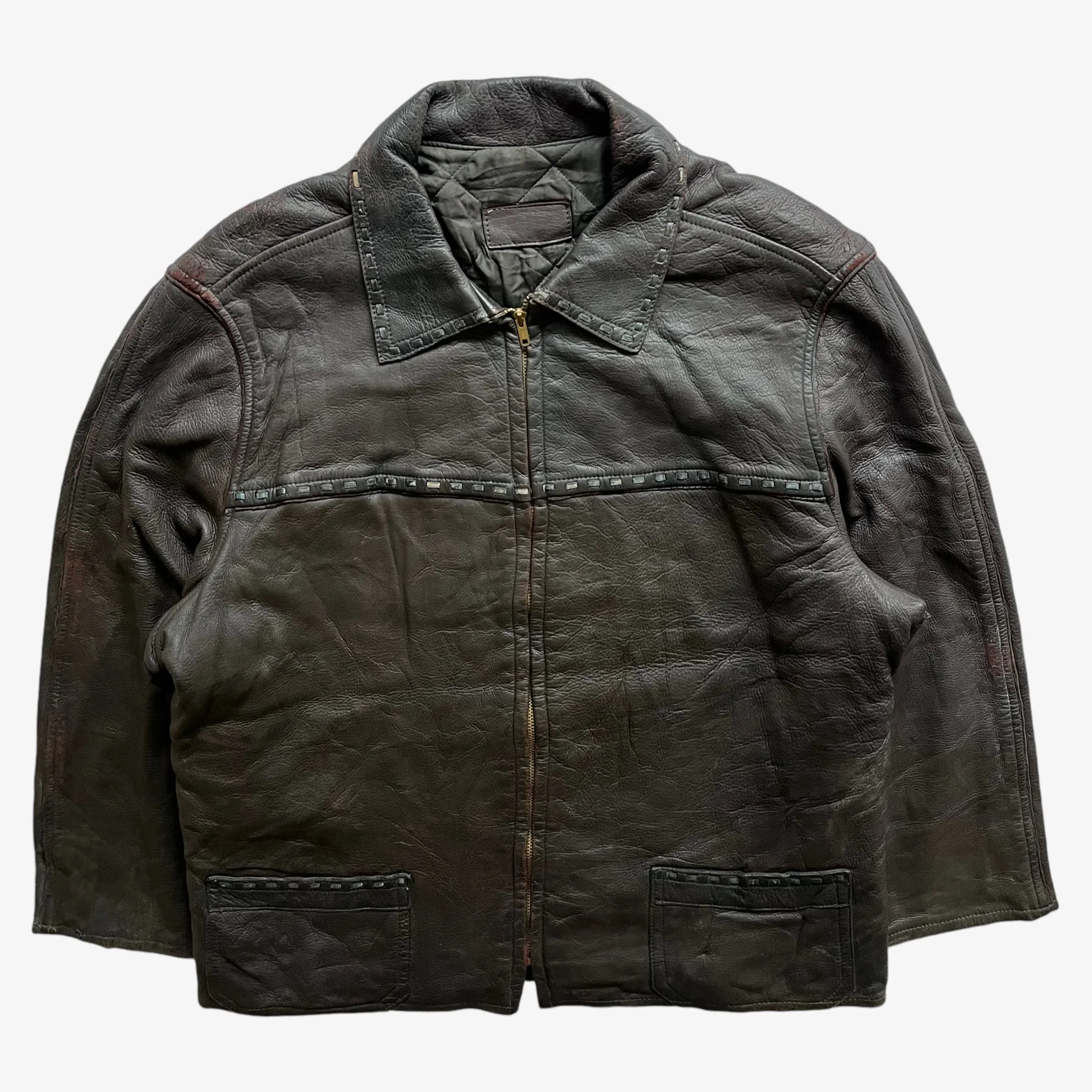 Leather Jacket With Woven Trim
