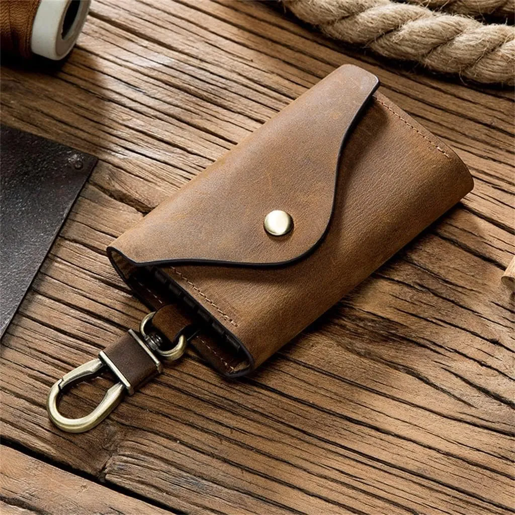 Leather Key Bag Square Convenient Hook Lock Coin Purse Men and Women Retro Lock Bag
