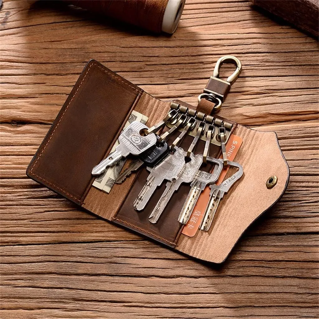Leather Key Bag Square Convenient Hook Lock Coin Purse Men and Women Retro Lock Bag