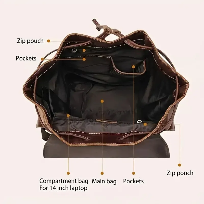 Leather Open Top Backpack