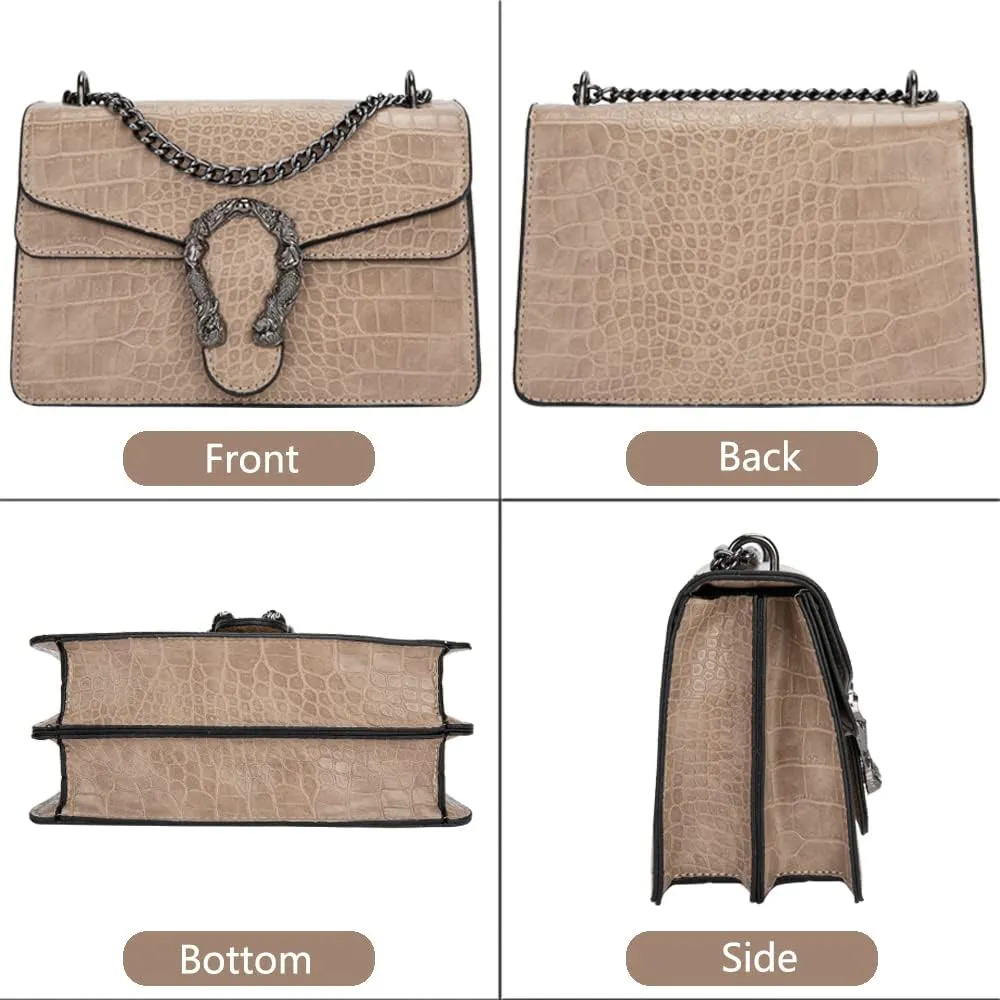 Leather Shoulder Bag Chain Purse for Women - Fashion Crossbody Bags Vintage Snake Print Underarm Bag Square Satchel Handbag