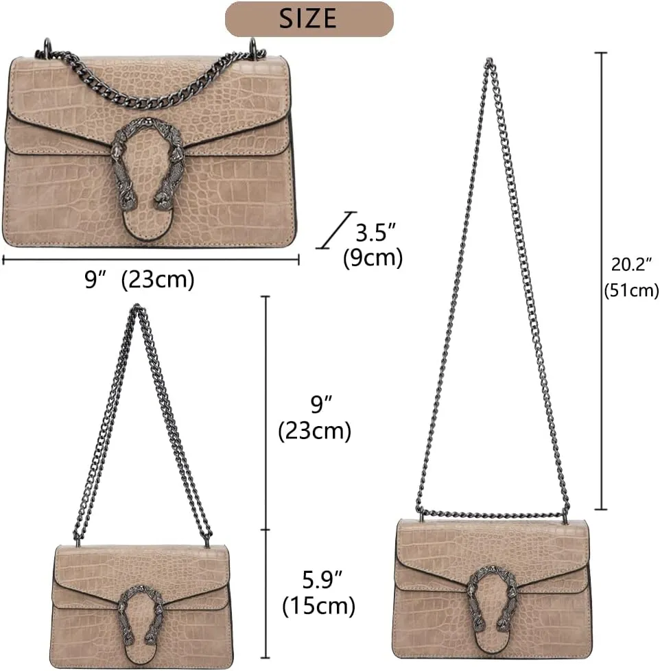 Leather Shoulder Bag Chain Purse for Women - Fashion Crossbody Bags Vintage Snake Print Underarm Bag Square Satchel Handbag