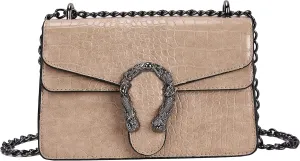 Leather Shoulder Bag Chain Purse for Women - Fashion Crossbody Bags Vintage Snake Print Underarm Bag Square Satchel Handbag