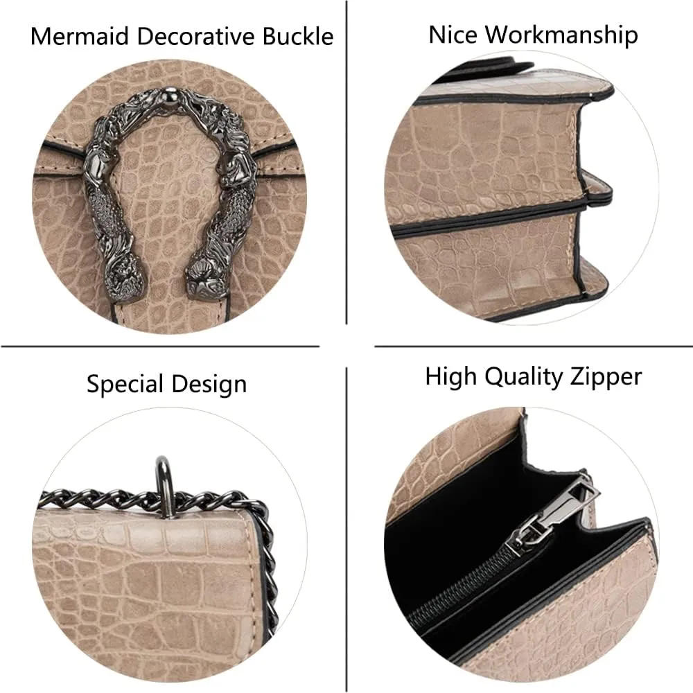 Leather Shoulder Bag Chain Purse for Women - Fashion Crossbody Bags Vintage Snake Print Underarm Bag Square Satchel Handbag