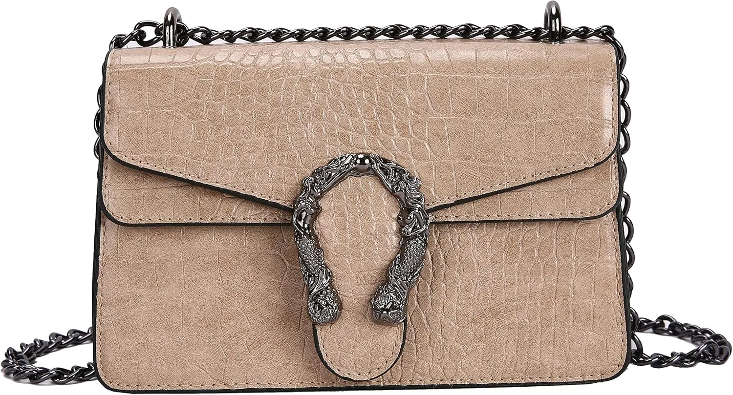Leather Shoulder Bag Chain Purse for Women - Fashion Crossbody Bags Vintage Snake Print Underarm Bag Square Satchel Handbag