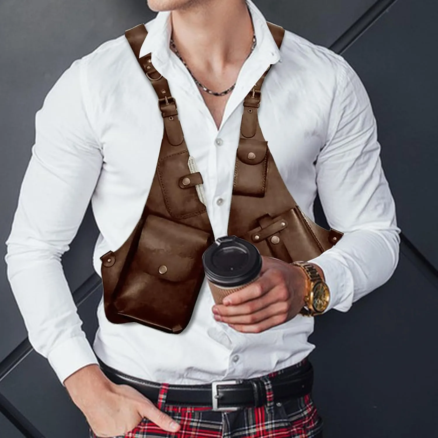 Leather Shoulder Bag For Men, Anti Theft Harness Bag For Men, Medieval Leather Underarm Shoulder Bag, Adjustable Pu Leather