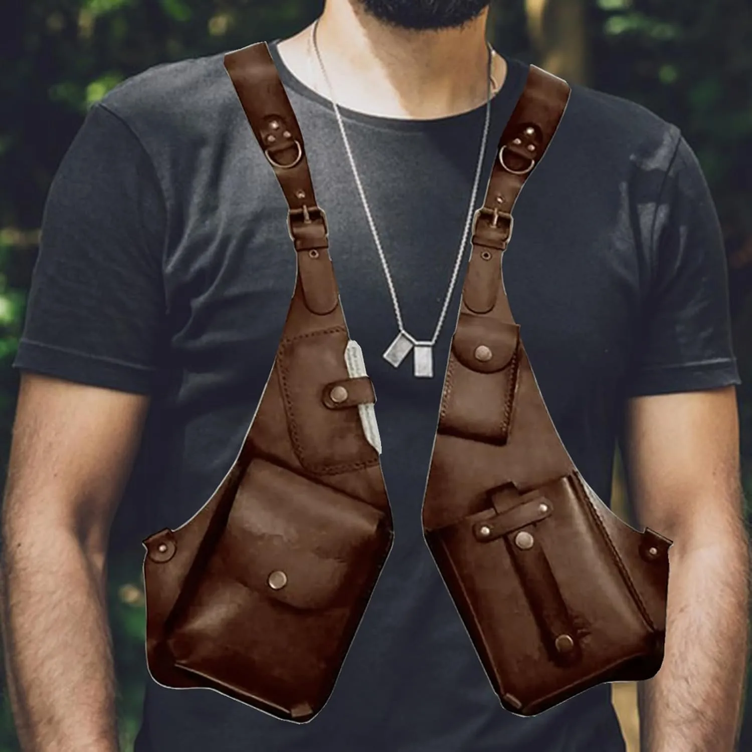 Leather Shoulder Bag For Men, Anti Theft Harness Bag For Men, Medieval Leather Underarm Shoulder Bag, Adjustable Pu Leather