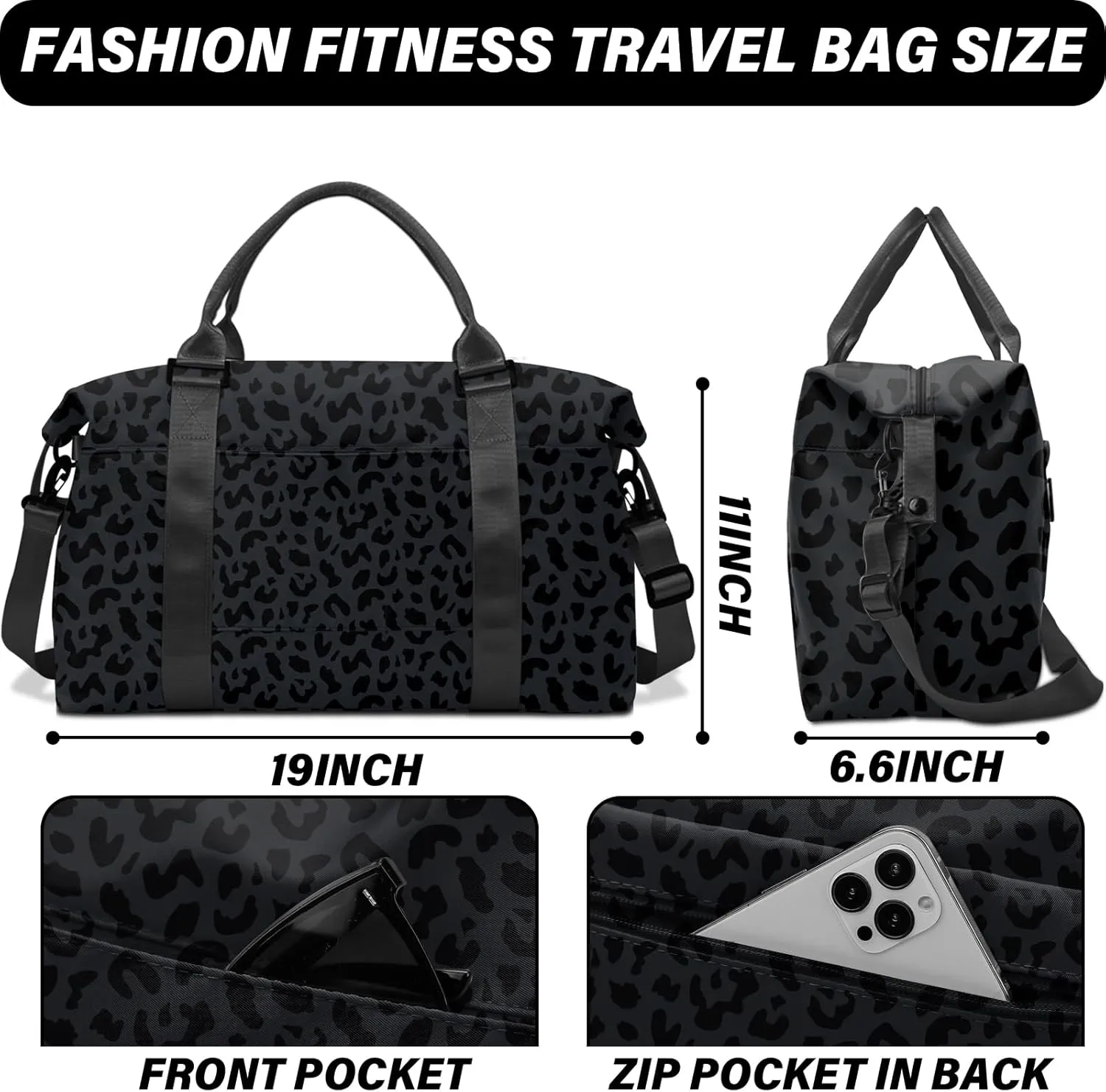 Leopard Cheetah Travel Tote with Wet Pocket, Shoulder Strap - Weekender, Overnight, Carry On Bag with Trolley Sleeve