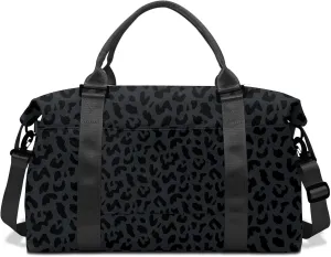 Leopard Cheetah Travel Tote with Wet Pocket, Shoulder Strap - Weekender, Overnight, Carry On Bag with Trolley Sleeve