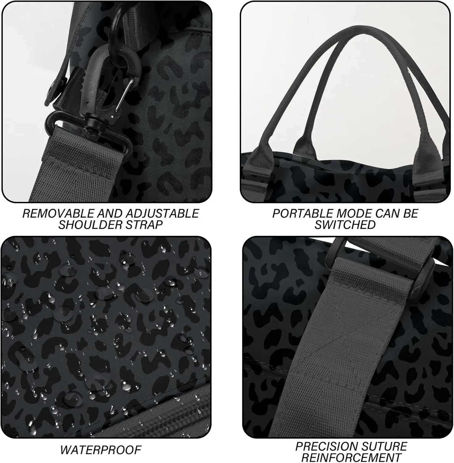 Leopard Cheetah Travel Tote with Wet Pocket, Shoulder Strap - Weekender, Overnight, Carry On Bag with Trolley Sleeve