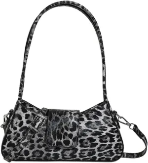 Leopard Print Crescent Shoulder Bag Cheetah Print Clutch Tote Bag Leopard Hobo Handbag and Purse for Women (Black)