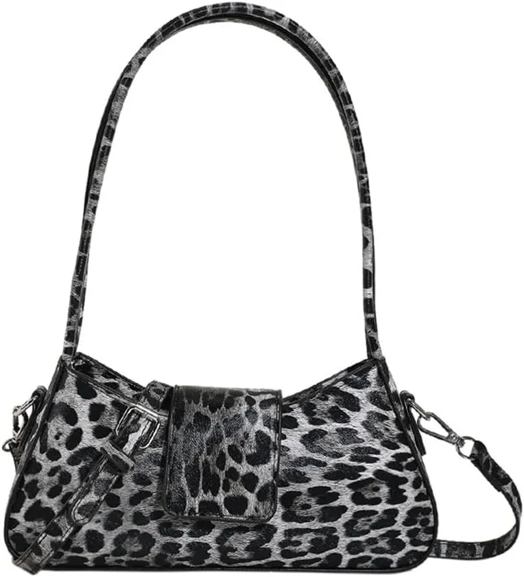 Leopard Print Crescent Shoulder Bag Cheetah Print Clutch Tote Bag Leopard Hobo Handbag and Purse for Women (Black)