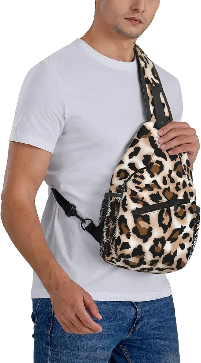 Leopard Print Print Men's Cross Chest Bag Diagonally, Cute Crossbody Shoulder Backpack, 7.5" L x 3.5" W x 15.3" H