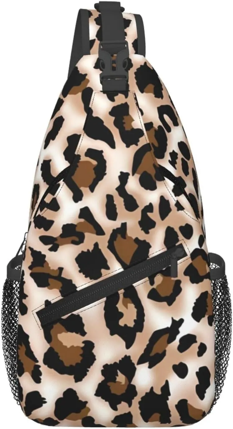 Leopard Print Print Men's Cross Chest Bag Diagonally, Cute Crossbody Shoulder Backpack, 7.5" L x 3.5" W x 15.3" H