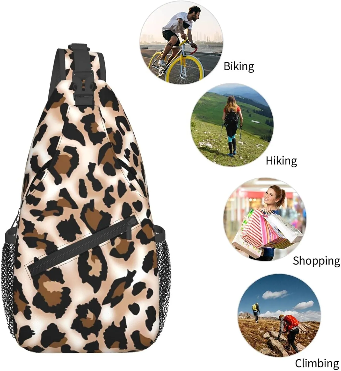 Leopard Print Print Men's Cross Chest Bag Diagonally, Cute Crossbody Shoulder Backpack, 7.5" L x 3.5" W x 15.3" H