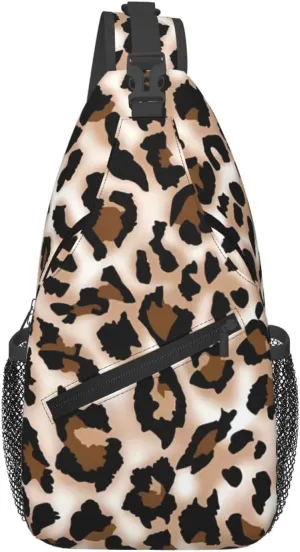 Leopard Print Print Men's Cross Chest Bag Diagonally, Cute Crossbody Shoulder Backpack, 7.5" L x 3.5" W x 15.3" H