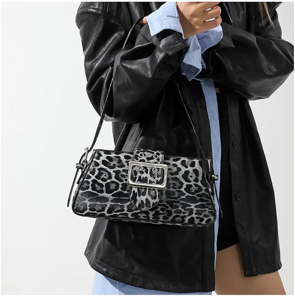 Leopard Print Shoulder Bag Cheetah Print Hobo Handbag Women Leather Vintage Clutch Handbag Purse