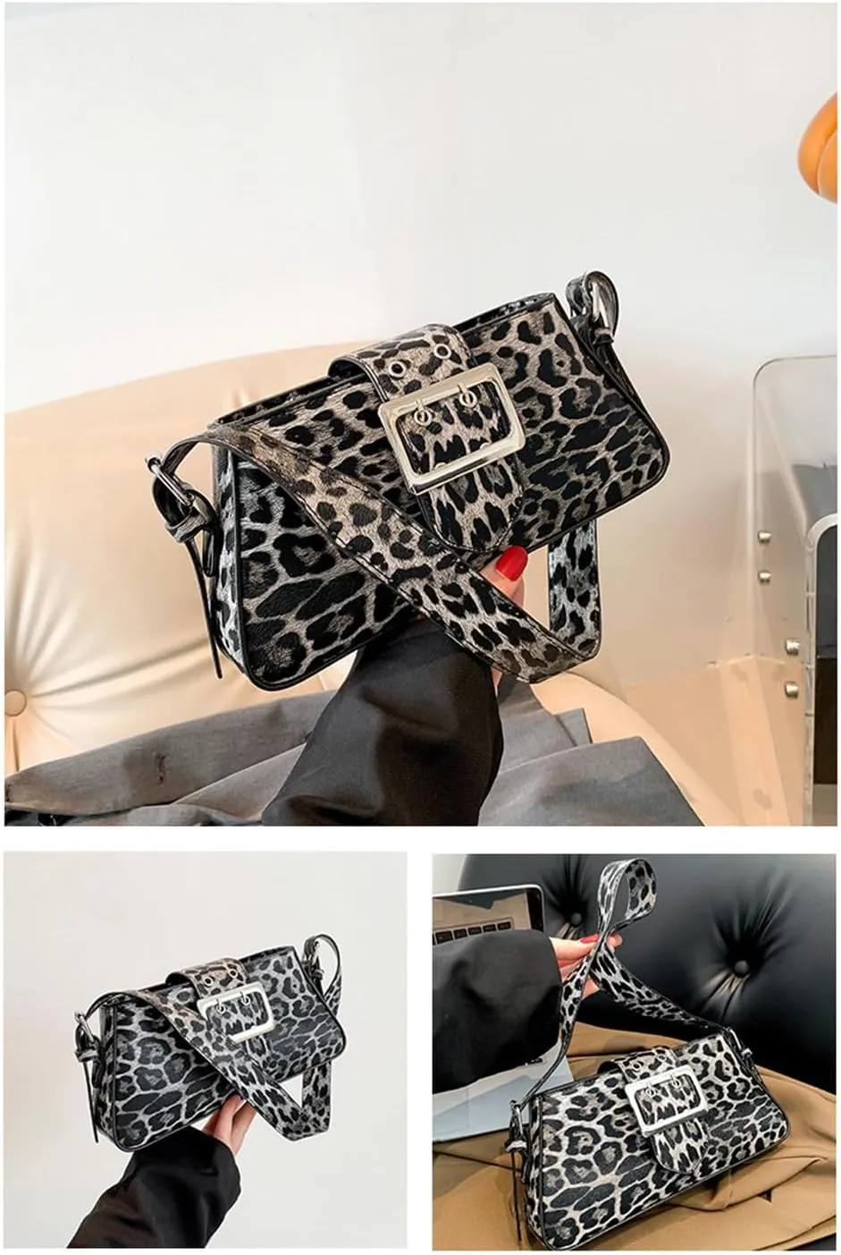 Leopard Print Shoulder Bag Cheetah Print Hobo Handbag Women Leather Vintage Clutch Handbag Purse