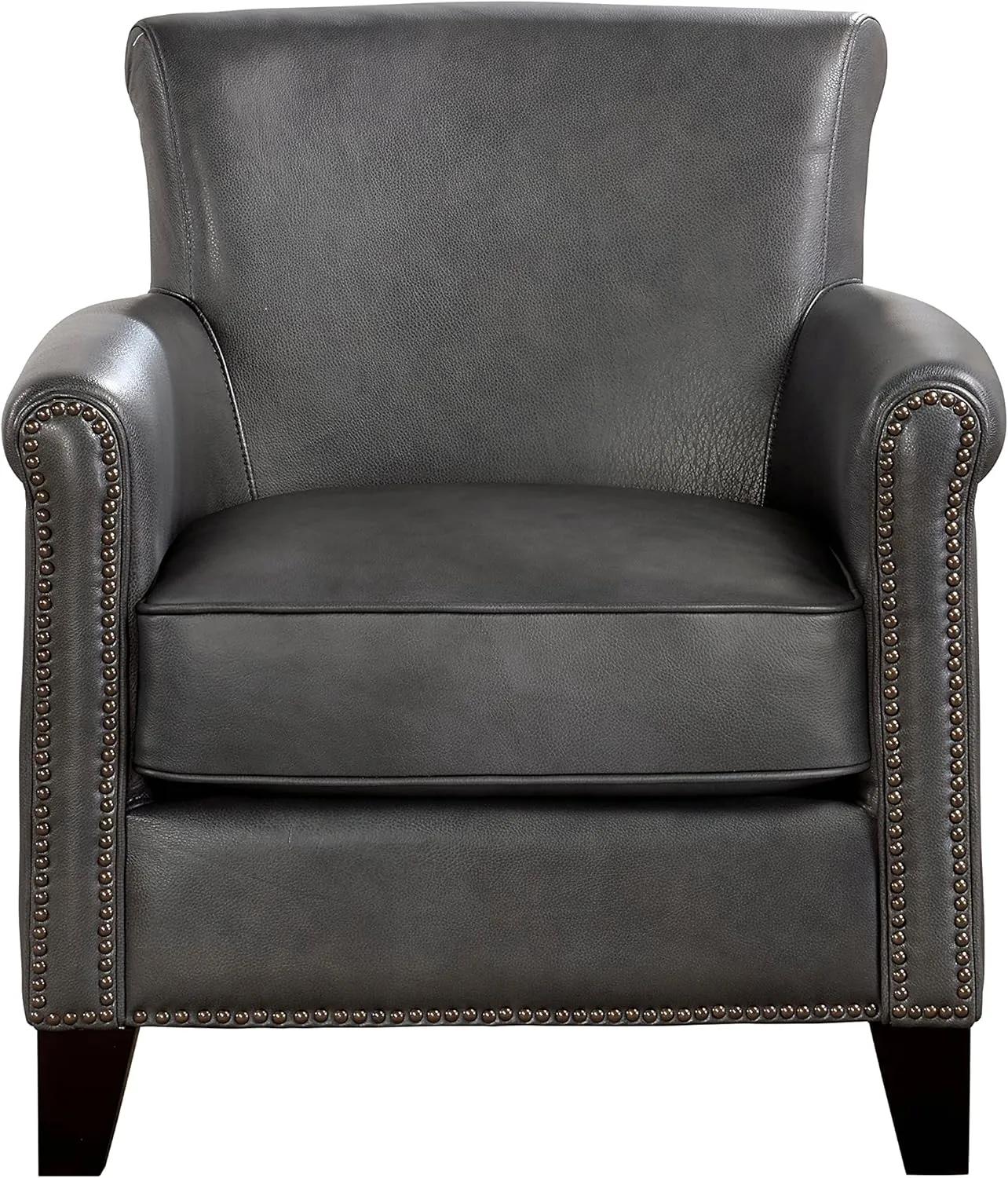 Lexicon 100% Top Grain Genuine Leather Chair, Leather Accent Chairs for Living Room, Solid Wood Frame, Rolled Armrest & Nailhead Trim, Comfy Reading for Bedroom, Office, Waiting Room, Classic Gray