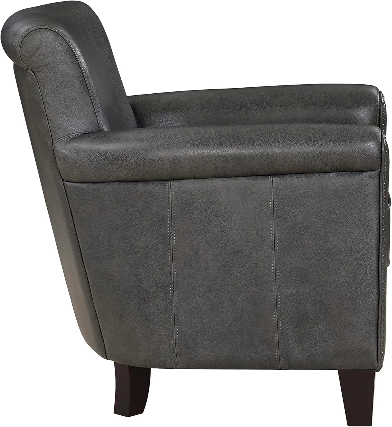Lexicon 100% Top Grain Genuine Leather Chair, Leather Accent Chairs for Living Room, Solid Wood Frame, Rolled Armrest & Nailhead Trim, Comfy Reading for Bedroom, Office, Waiting Room, Classic Gray
